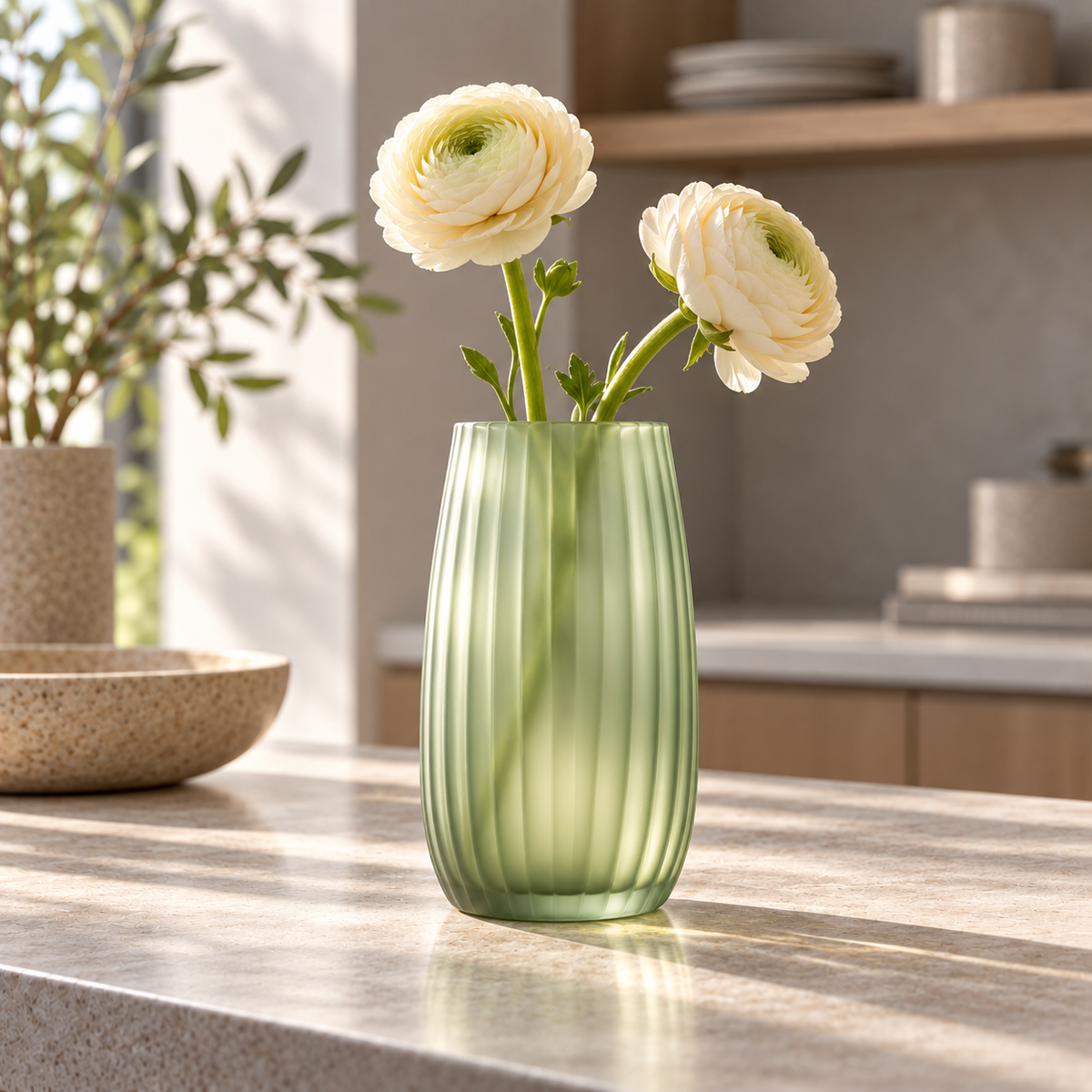 Sage Column Ribbed Vase