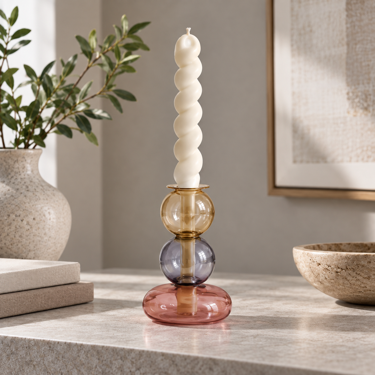 Mira Stacked Glass Taper Candle Holder