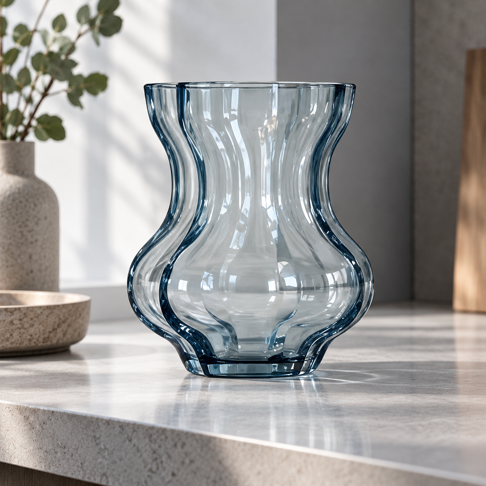 Azure Wave Sculptural Glass Vase