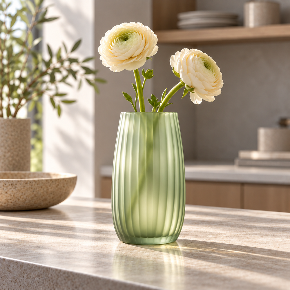 Sage Column Ribbed Vase
